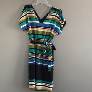 Striped dress with tie and peak-a-boo arms